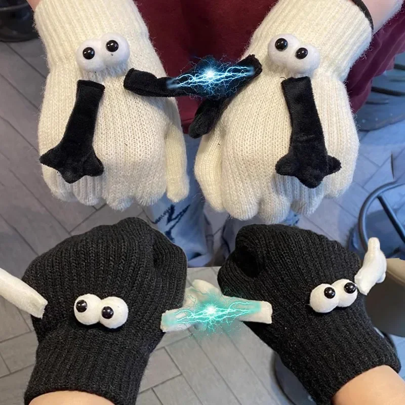 

Autumn Winter Cute Funny Magnetic Attraction Hand Holding Lovers Gloves Cool Playful Knitted Dividing Fingers Warm Couple Gloves