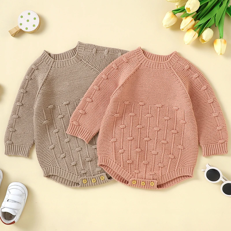 

Autumn Baby Bodysuit 0-24M Newborn Infant Baby Girls Boys Knit Romper Long Sleeve Button Warm Spring Toddler Clothes Jumpsuits