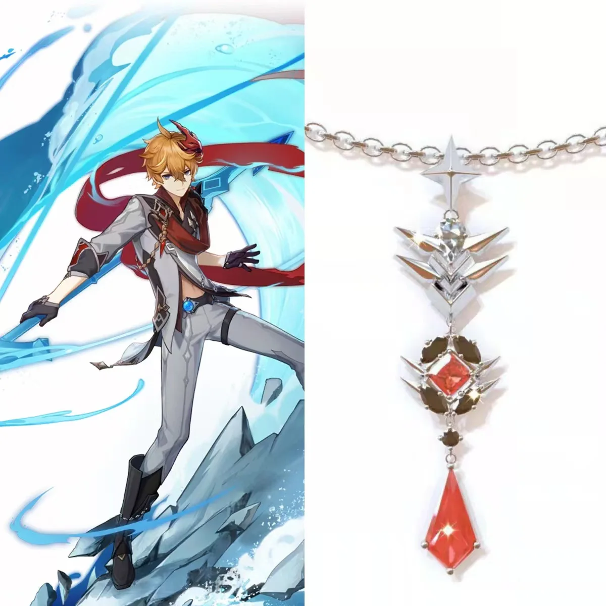

Genshin Impact Tartaglia Pendant Metal Necklace Game Handsome Guy Fashion Jewelry Halloween Cosplay Costume Props Accessories