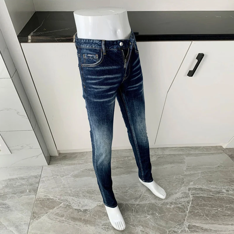Newly Designer Fashion Men Jeans High Quality Retro Blue Stretch Slim Fit Ripped Jeans Men Vintage Trousers Brand Denim Pants