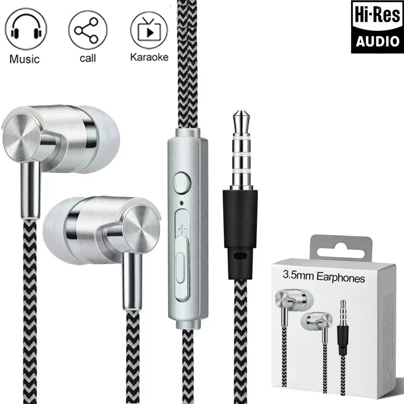Wired Earphone 3.5mm In Ear Headphone HiFi Bass Stereo Earbuds with Microphone braid Wired Headset for Laptop Android Phone