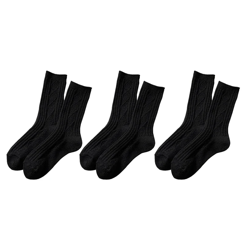 Women's Winter Cashmere Wool Socks - 3 Pairs Set, Thicken Warm Thermal, Japanese Fashion Solid Colors