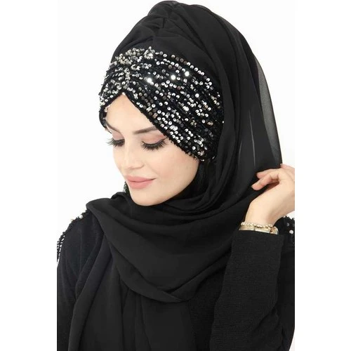 Pañuelo plateado antracita brillo detallado vestido de noche chal plateado tocado|Ropa islámica| - AliExpress