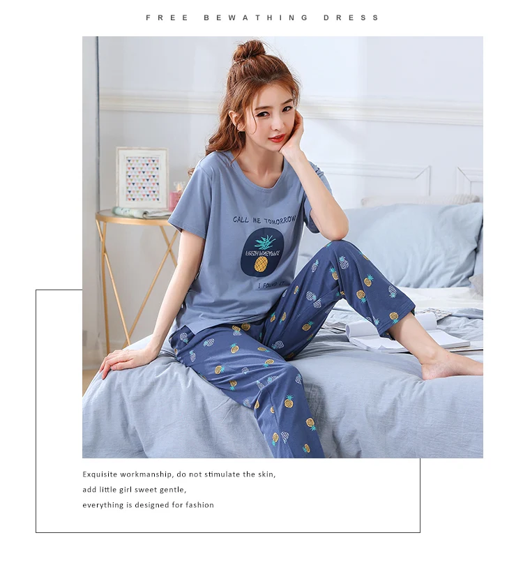 cute pjs Spring Women Pajamas Short Sleeve Pijama Female Pajama Set 5XL Pyjamas Cotton Pajamas For Women Sleepwear Homewear Sleep Lounge cute pajamas for women