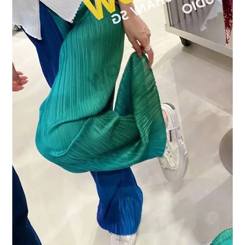 Spring Autumn High Waist Casual Fashion Gradient Tie Dye Pleated Sweatpants Ladies Loose All-match Wide Leg Pants Women Trousers