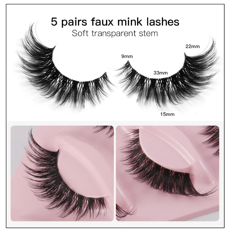Fake Eyelashes 5 Pairs Cat Eye Faux Mink Manga Winged End