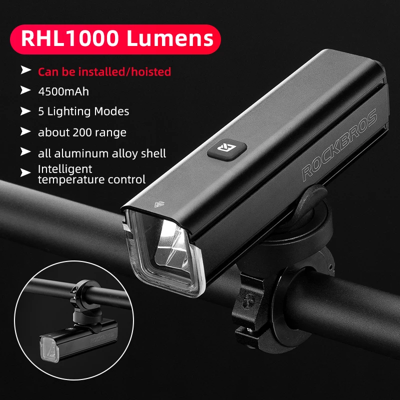 ROCKBROS 1000 Lumen Luce Per Bici 4500mAh Modalà Lampada Per Bici Faro Per Bicicletta Torcia A LED Accessori Per Bici - Foto 4