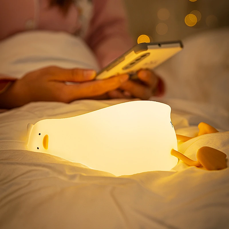 LED Night Light for Kids Duck Cute Animal Silicone Lamps with Touch Sensor Timing USB Rechargeable nursery Table Lamp home decor Night Lights