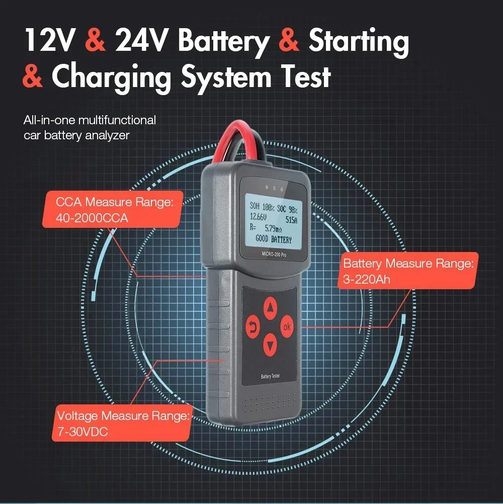 12V Auto Batterie Tester 100-2000CCA Batterie Last Tester Auto Ankurbeln  und Lade System Batterie Lichtmaschine Analysator