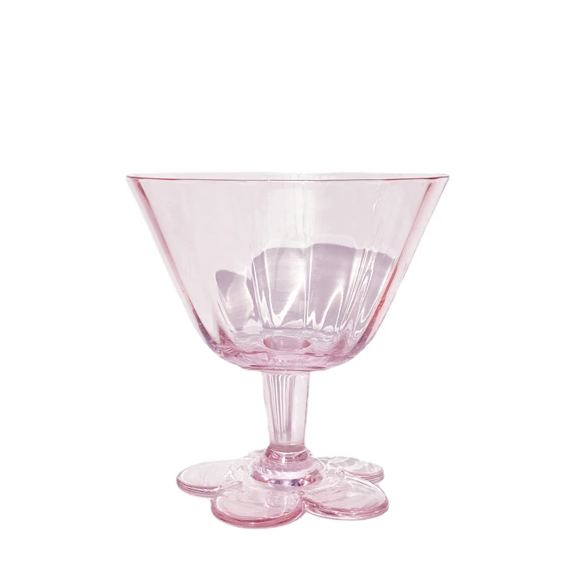 

Transparent Glass Goblet Crystal Pink Flower Glass Red Wine Goblet Creative Ice Cream Bowl Party Cups