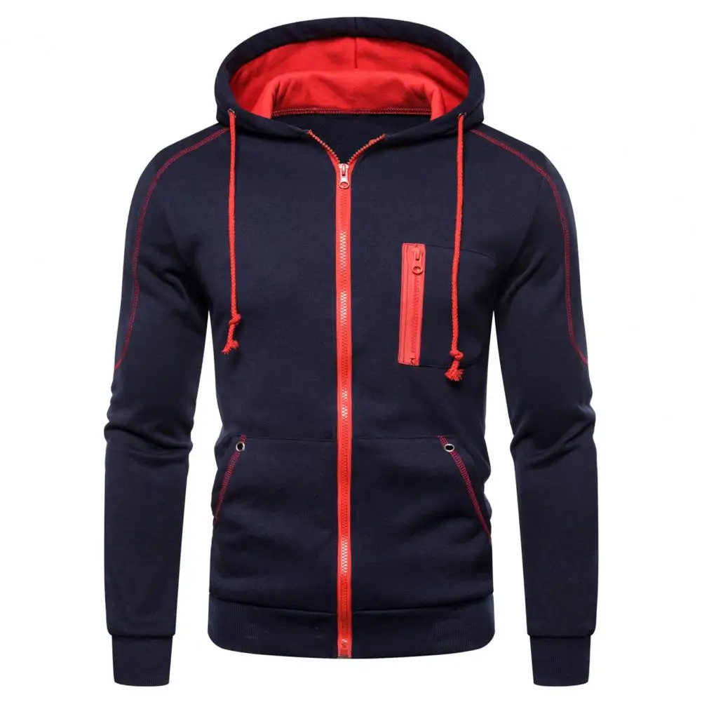 

Contrast Colors Men Hoodie Coat Cardigan Thick Casual Long Sleeve Zipper Men Sweatshirt Casual Long Sleeve Zipper Men Jackets