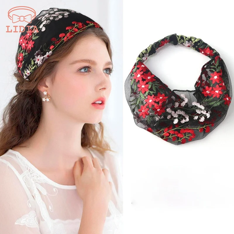 Summer Women Four Seasons Casual Thin Embroidered Headscarf Lace Pressing Hair Band Hot Sale Romantic Headdress Headbands