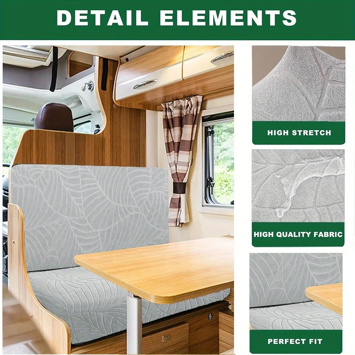 2 pcs/Set Water Resistant Leaf Texture Jacquard Stretch RV Camper Car Bench Seats Covers Spandex Soft RV Dinette Cushions Cover chair cover sofa cover furniture cover
