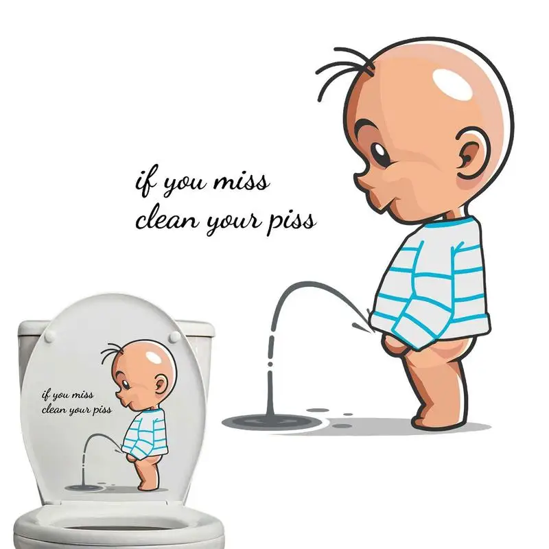 Funny Baby Toilet Stickers Clean Piss Decals PVC Art WC Removable WC Restroom Door Seat Bathroom Decoration