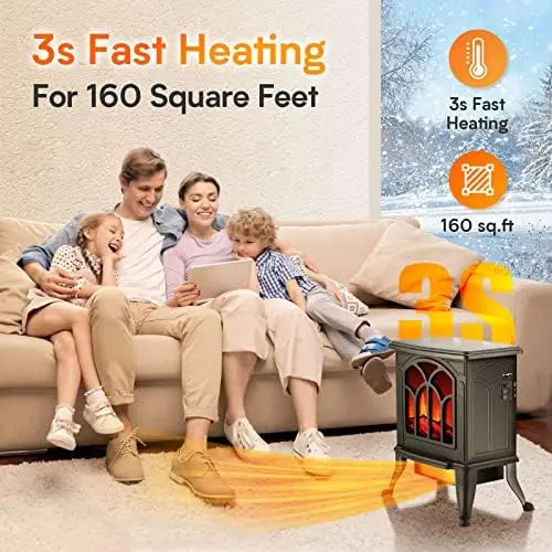 Heater, Infrared Space Heater with 3s Fast Heating, 1500W 750W 2 Modes, 3D Flame Effect, Overheat Tip-Over Protection, Brightnes