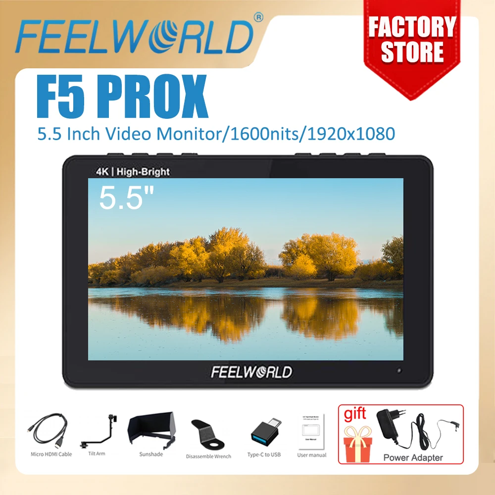 

FEELWORLD DSLR Camera Monitor 5.5 Inch F5 PROX 1600nit 1920x1080 4K HD Input Output IPS Touch Screen DSLR Camera Field Monitor