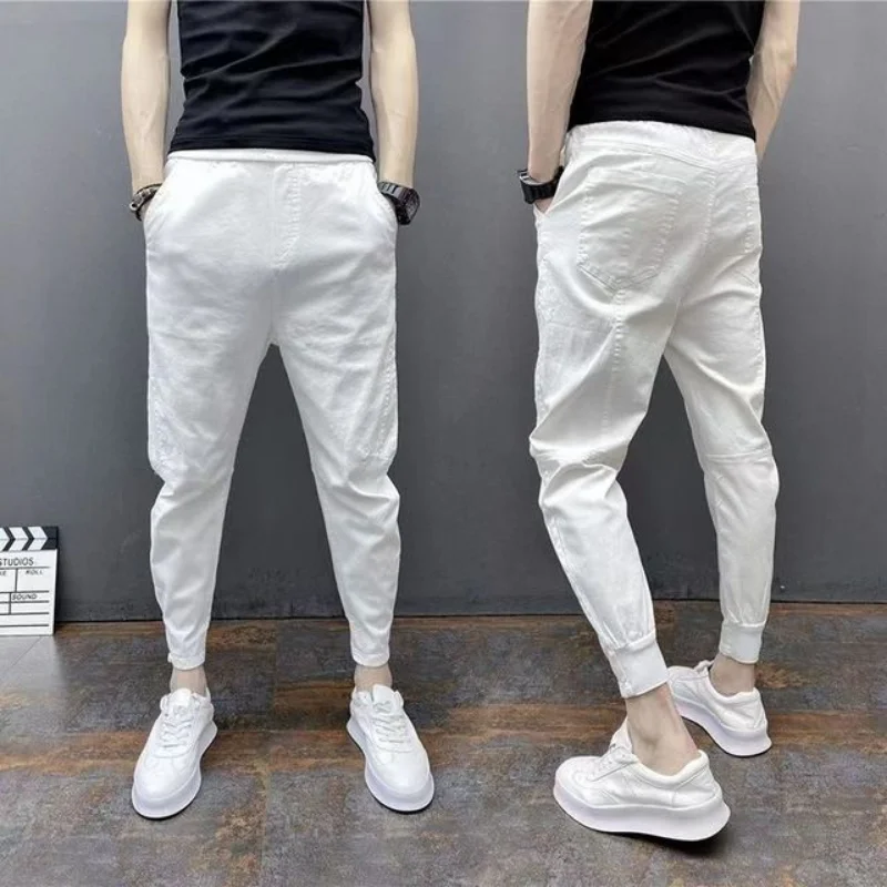 Spring Summer Men's Casual Pants Joggers Ankle Elastic Waist Drawstring