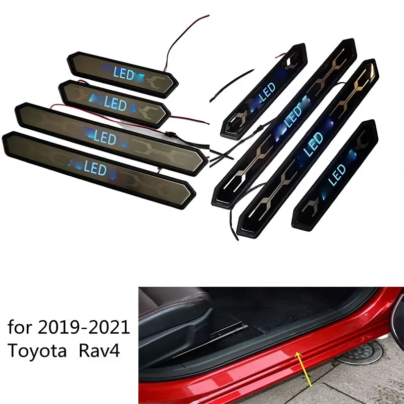 

For Toyota Rav4 Xa50 2019 2020 2021 Auto Door Sill Plate Trim Stainless Steel LED Threshold Kick Pedal Scuff Sticker H