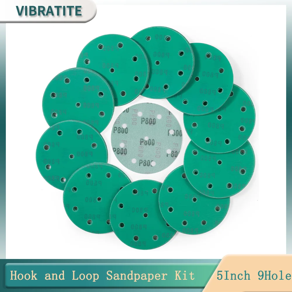 

Набор наждачной бумаги с крючком и петлей, 5 дюймов, 9 отверстий, 50 шт. в ассортименте, 80-240 Грит, пленочный диск для случайных орбитальных шлифовальных машин для полировки дерева