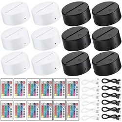 12-Piece 3D LED Night Light Base Set with Remote & USB Cable - 16 Colors Display Stand - USB Plug (YD-6 Black 6 White)