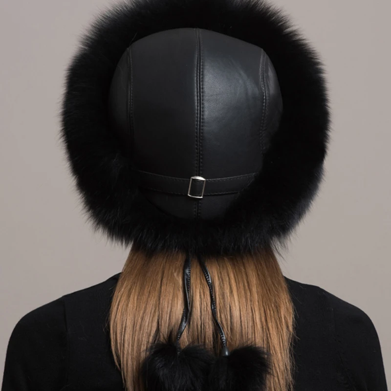 Luxurious Women's Fox Fur Winter Hat with Earmuffs
