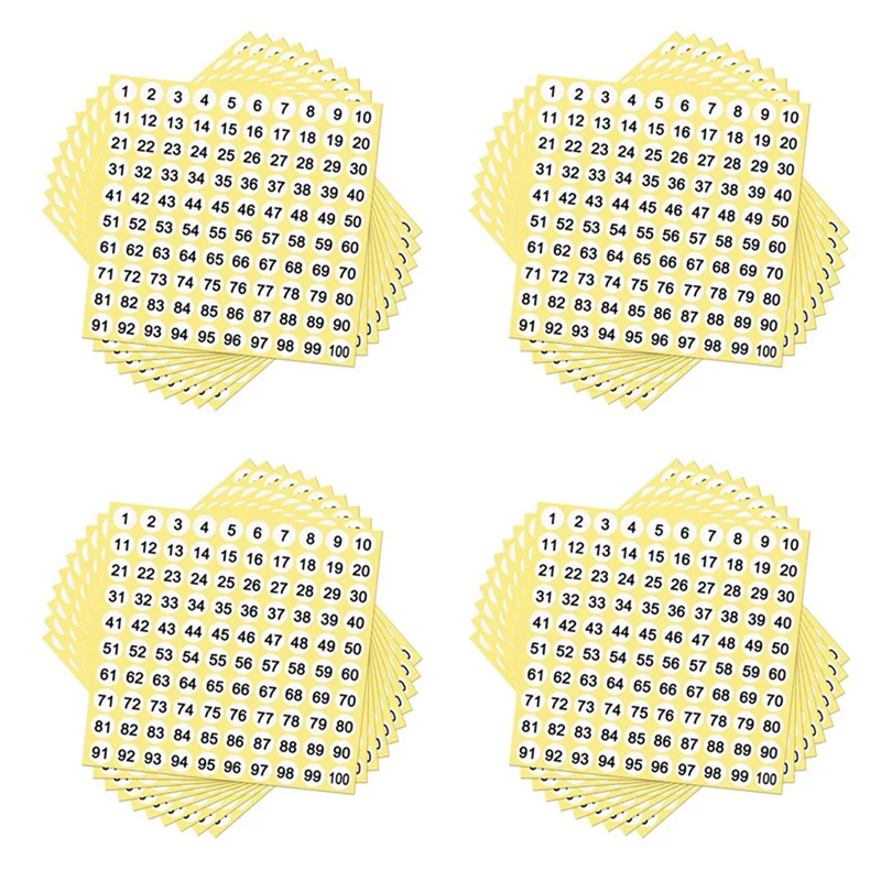

400 Sheets Number Labels Stickers 1-100 Numbers Round Stickers 0.4 Inch Small Self-Adhesive Number Labels For Office