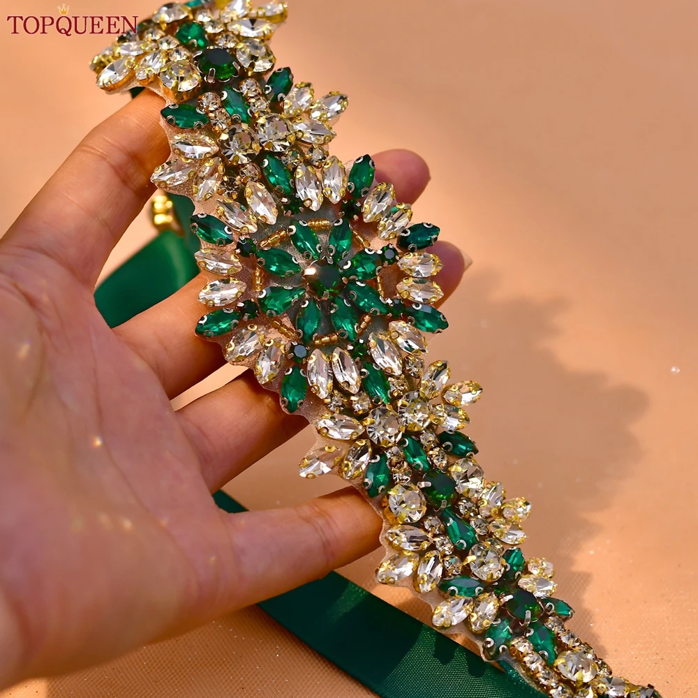 Bridal Waistband Bridal Dress Decoration TOPQUEEN Bridal Wedding Belt Handmade Moroccan Rhinestone Belt