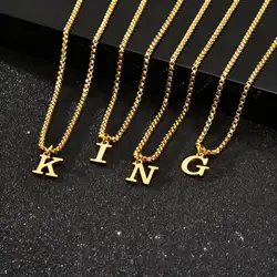 Gold Initials Chain Necklace for Men - Personalized Letter Pendant on Stainless Steel Box Chain (S)