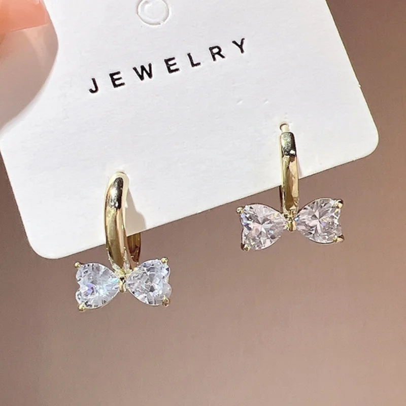 Luxury Temperament Inlaid Zircon Bowknot Hoop Earrings for Women Silver Color Bow Huggie Fashion Jewelry Gifts
