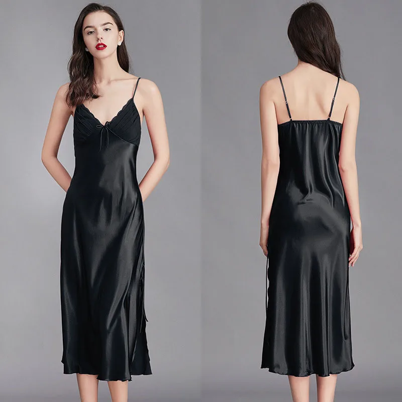 

Women Satin Silk Sleep Dress Sleeveless Sling Bowknot Swing Maxi Dress Pajamas. Silk satin material, material soft and breathabl