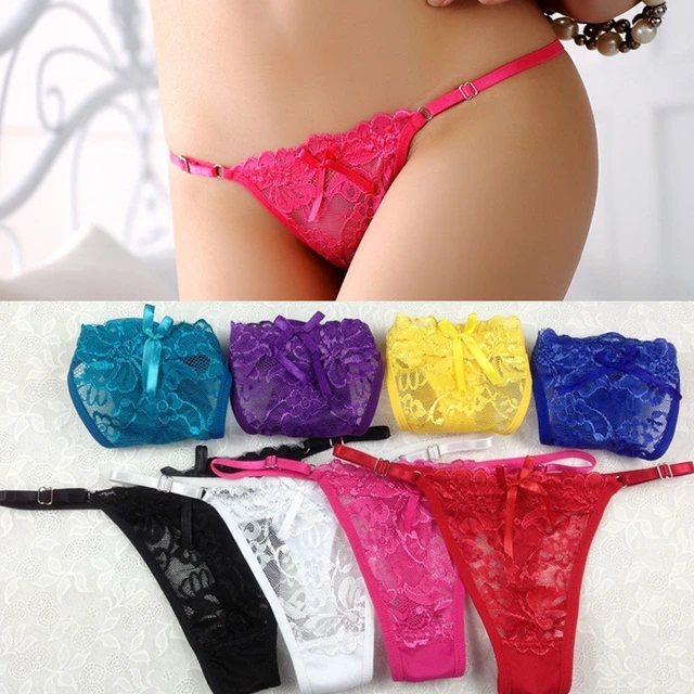 Sexy Lace Transparent Panties Women Double Strap Low Waist Thong