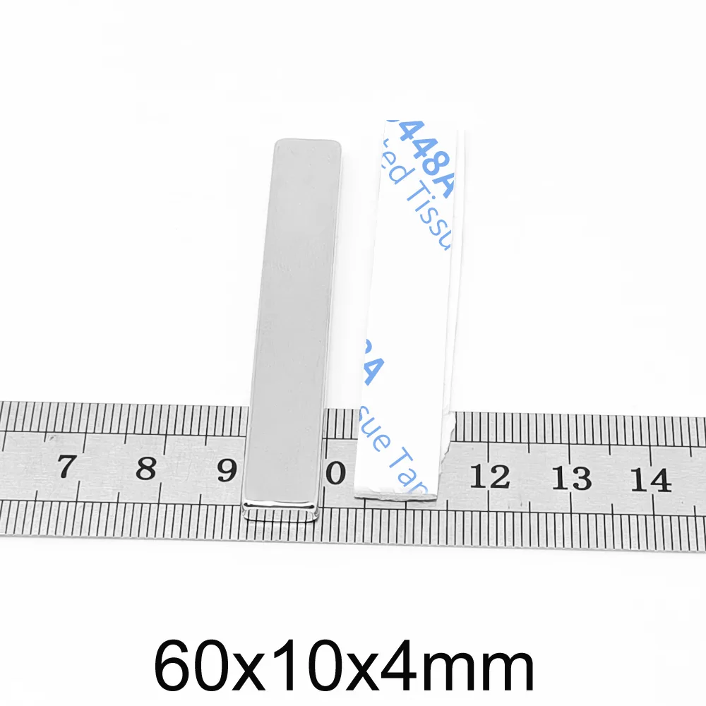 2/5/10/15/20 pz 60x10x4mm magnete di ricerca a blocco forte con magnete NdFeB permanente autoadesivo 60x10x4 3M 60x10x4