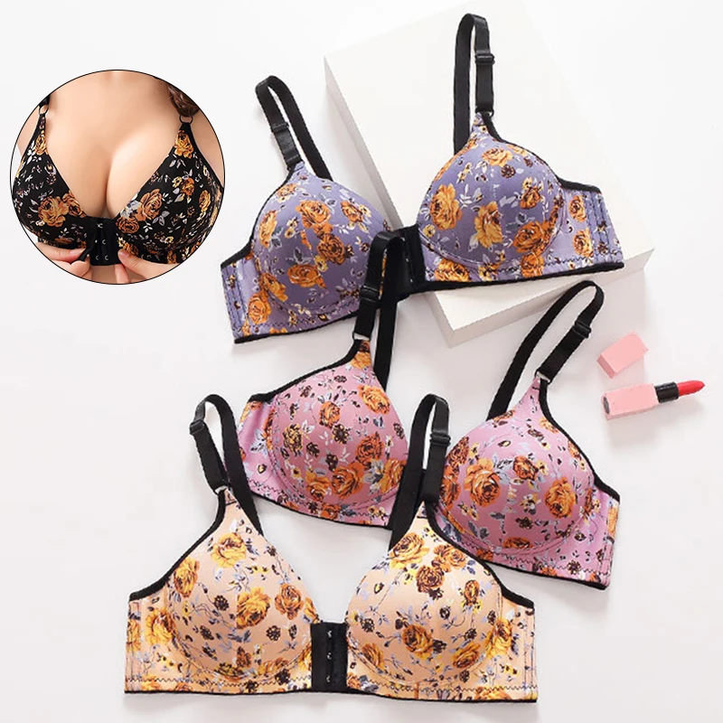 Women Sexy Push Up Bras Front Closure Solid Color Brassiere Wireless Lingerie Breast Seamless Bras For Women Underwear Plus Size