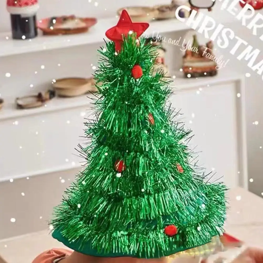 

New Creative Christmas Hat Shiny Tinsel Colorful Poms Role-Playing Christmas Hats Party Clothing Decor Holiday Themed Party R9T7