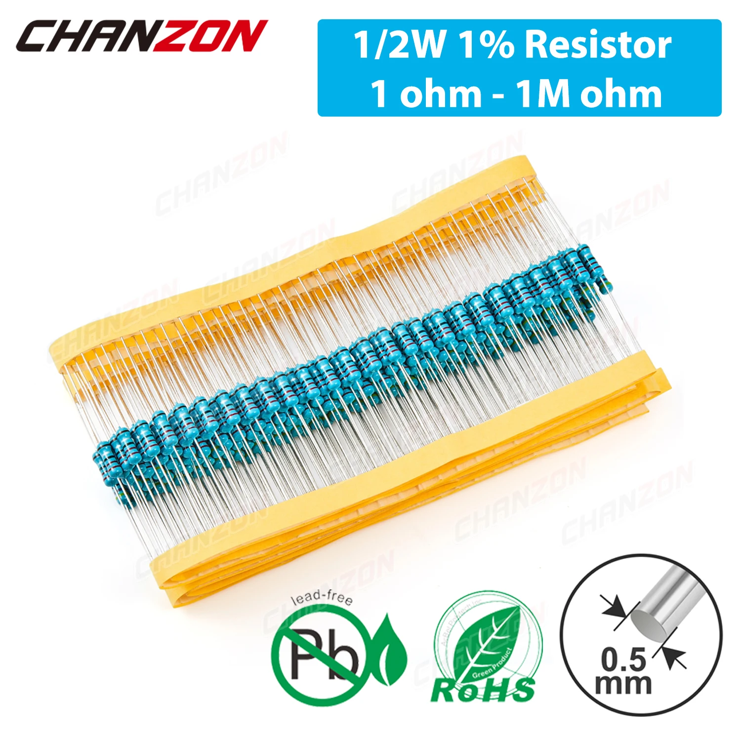 Metal Film Resistors 100 Pcs 1/2W 1% 1ohm-1M ohm 1/2 Watt 0.5 W High Precision MF Fixed Resistance 1K 10K 47K 100K 4R7 2K2 2R2