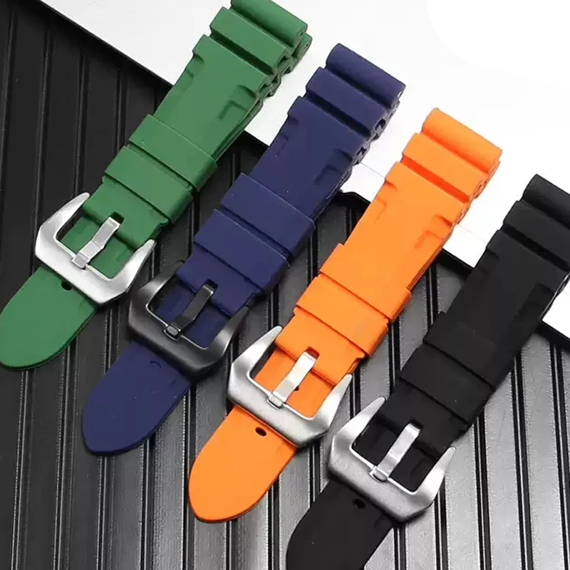 Multicolor Silicone Rubber Watch Band - Men's Sport Soft Strap, 22mm/24mm, with Free Tools