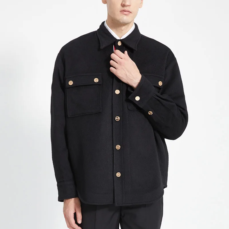 

Куртка TB THOM мужская с золотистой пряжкой, шикарная брендовая свободная шерстяная рубашка, костюм с воротником, в Корейском стиле, Осень-зима