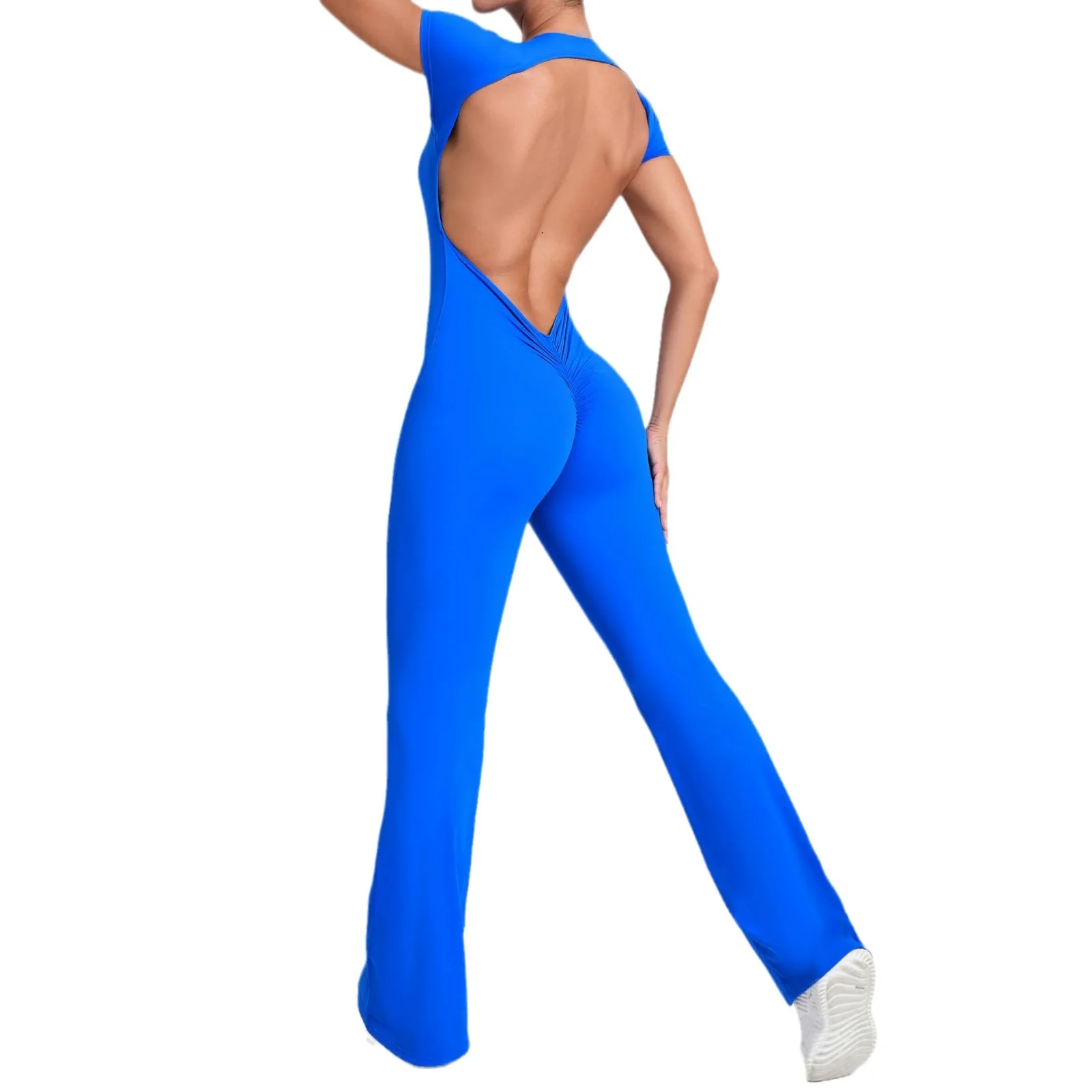 Women Sports Flared Pants Fitness Rompers Stretch Workout Bodysuits Jumpsuit Long Sleeves Gym Set Women's Yoga Suit Sportswear Yoga Set