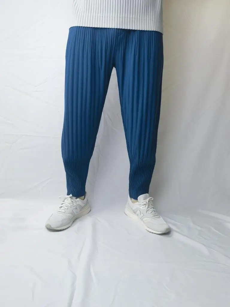 Loose Casual Summer Pants Men's Windbreaker Trousers Pleated Harajuku Sle High Waist Knitted Glass Fiber Resistant to Wrinkles