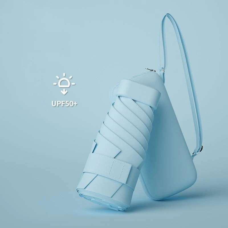 Mini 5-Fold UV Umbrella Lightweight 6 Ribs Pocket Umbrella with Portable Case Black Coating UPF50+ Sun & Rain Protection