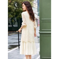 VIMLY French Elegant Women Dress 2025 Autumn New Retro Long Lace Sleeves Dresses Casual Soft Paneled Maxi Dress Woman A2810 - Image 4