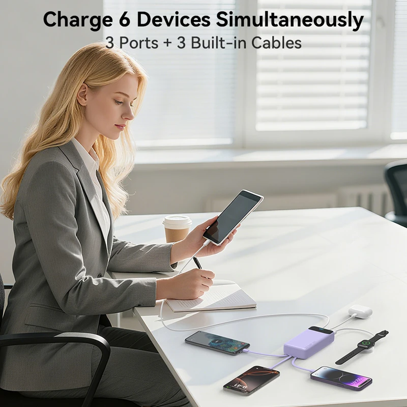 20000mAh 22.5W Fast Charging Power Bank With Built In 4-Cables With LED Display Charging Bank For IPhone Xiaomi Samsung_voghion.com