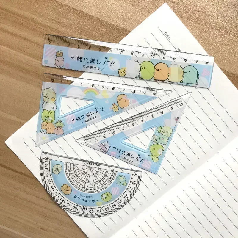 4pcs/set Straight Ruler Protractor Triangle Ruler DIY Drawing Painting Drafting Tool Korean Stationery Students Office Supplies