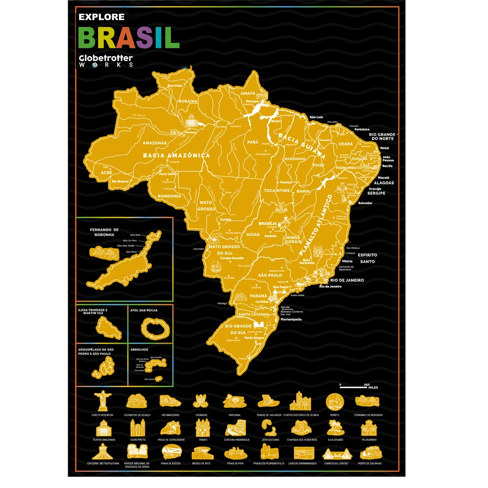 Explore Brasil Scratch Off Map Voor Reiziger Cadeau Huisdecoratie Muurschildering 42X29.5