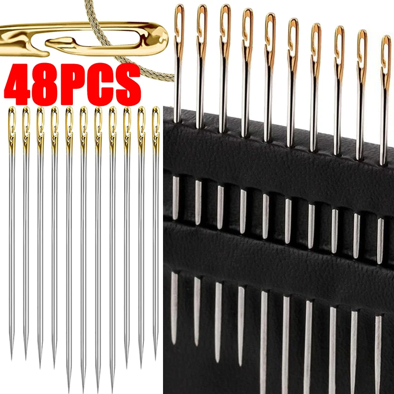 

48pcs Blind Needle Elderly Needle-side Hole Hand Household Sewing Stainless Steel Sewing Needless Threading Apparel Sewing DIY