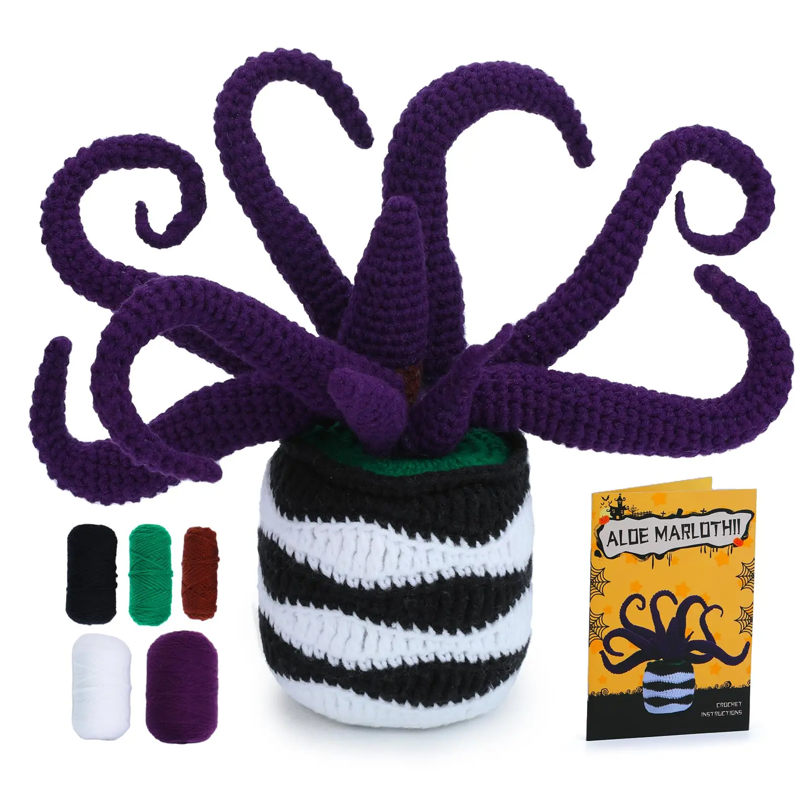 Fenrry Aloe Vera Crochet Kit Potted Plants Beginners Knitting Kit with Crochet Hook Yarn Step-by-Step Video Tutorial