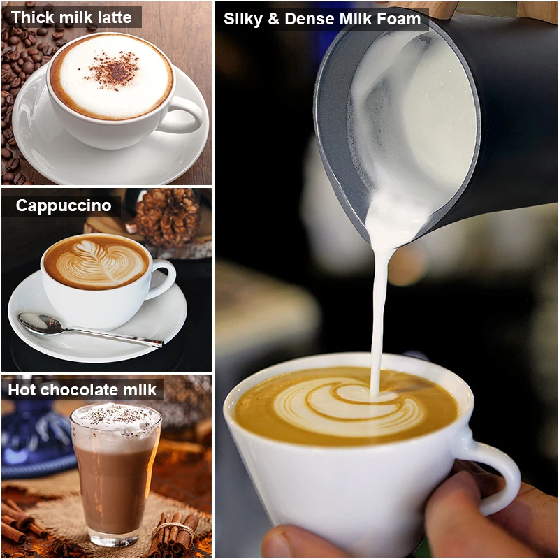 SUBADA Electric Automatic Milk Frother Foamer & Heater Coffee Latte Cappuccino 4 Settings Cold Airy Milk Dense Foam Warm Milk 6