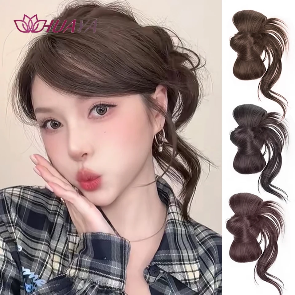 Synthetic Hair Bun Chignons Claw Clip Ponytail Hair Extensions Bow Lazy Style Dragon Beard Bun Hairpiece for Women Daily Wear