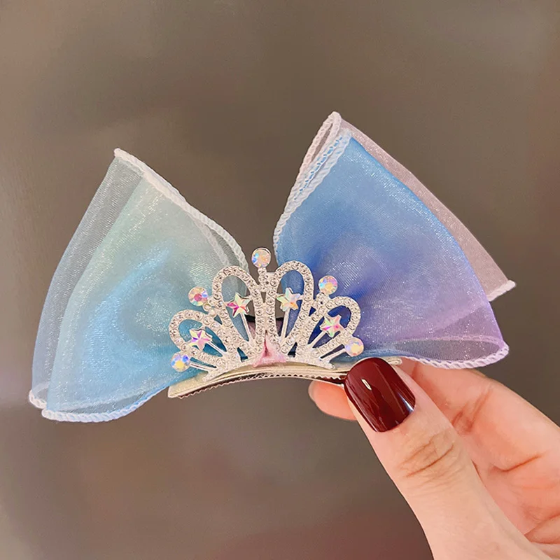 Hair Accessories Pastel Rainbow Hair Bows Gradient Color Princess Crown Hair Clips Standing Bowknot Hairpin Kids Barrette Korean