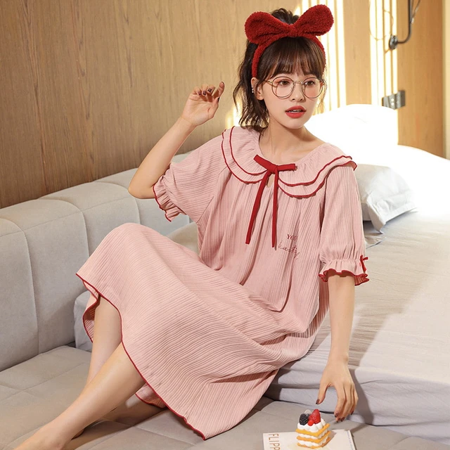 Cotton Nightgown Cute Cartoon Night Dress Autumn Women's Sleepwear